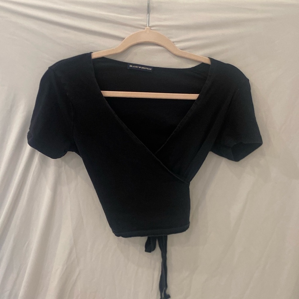 Brandy Meville Black Wrapped Short Sleeve